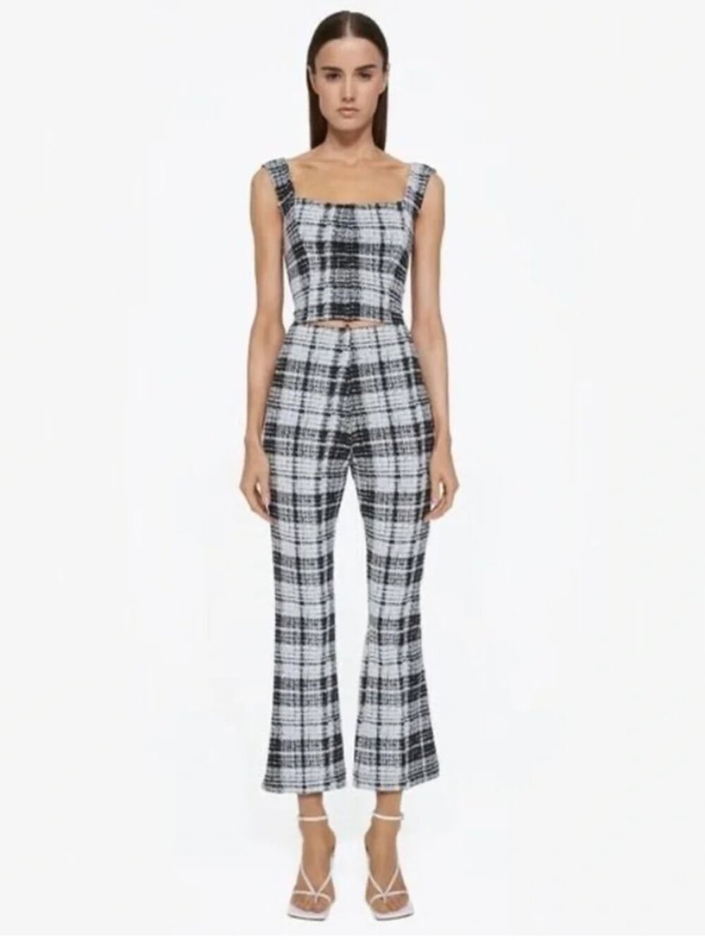 ONA by Yoon Chung plaid crop top & high-waist kick flare pants matching set BNWT